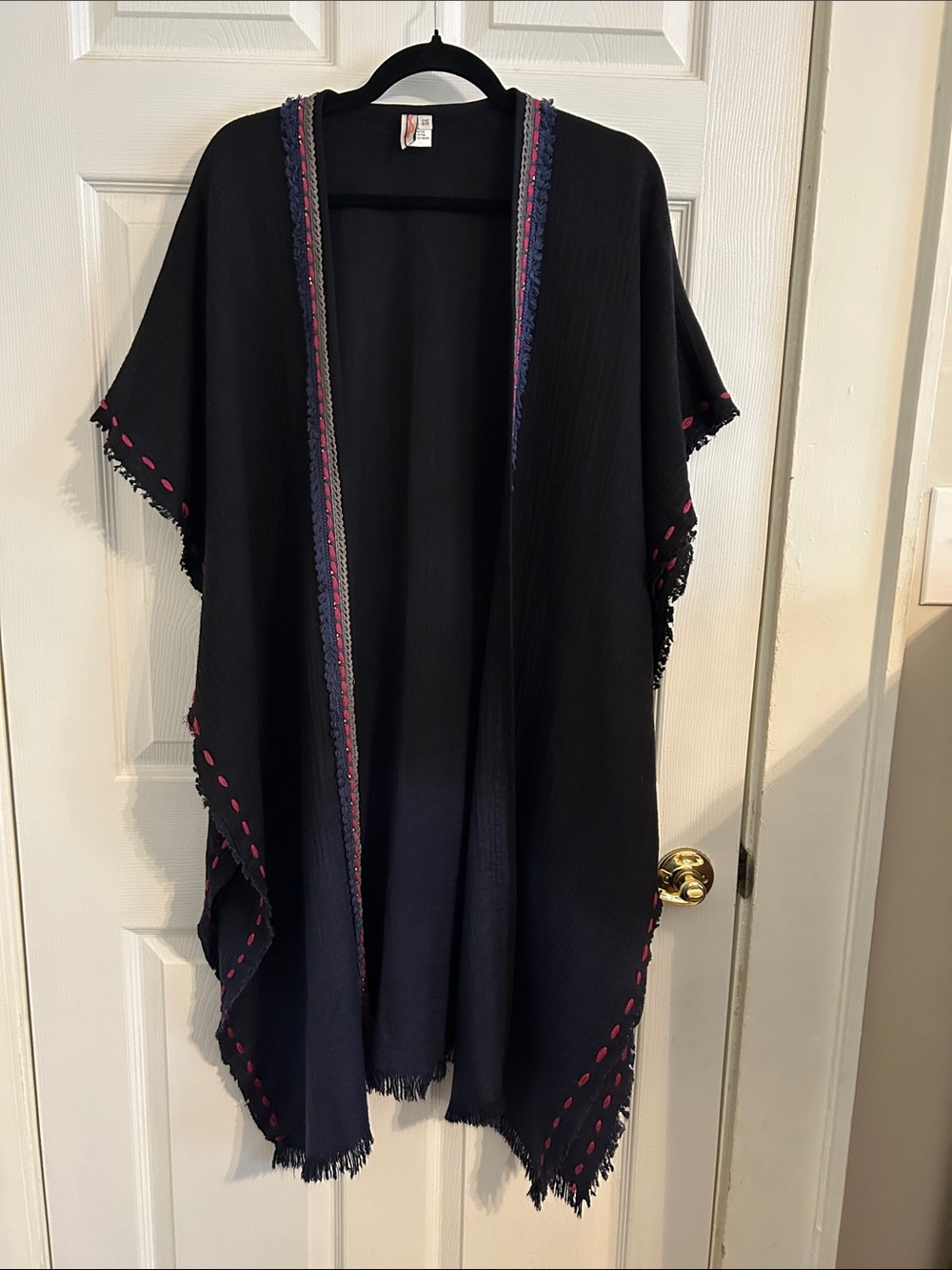 Blank London Anthropologie Wrap Ruana One Size Wool Blend Black/Blue Ombré
